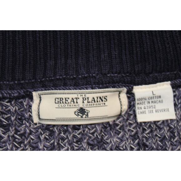 The Great Plains Men's L Blue White 1/4 Zip LS Sweater Cotton Preppy Classic - Picture 5 of 13
